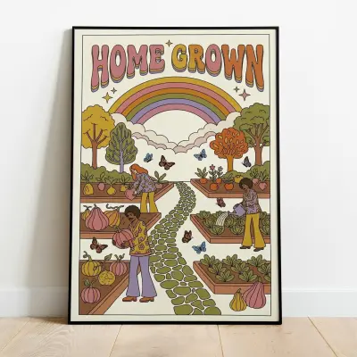 Art Print Retro 1970s Design Cultivating Happiness Sowing Harmony