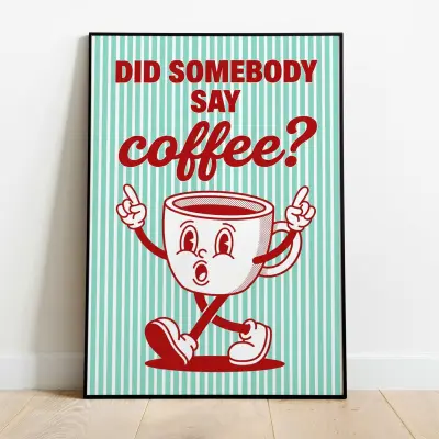 Vintage Cartoon Barista Print Quirky Retro Kitsch Coffee Poster Diner Style