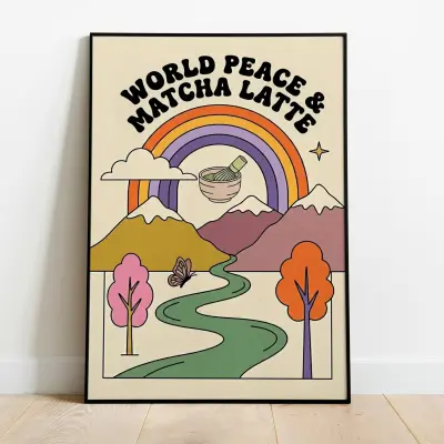 Groovy Retro Rainbow Mountain Landscape Happy World Quote Art Print