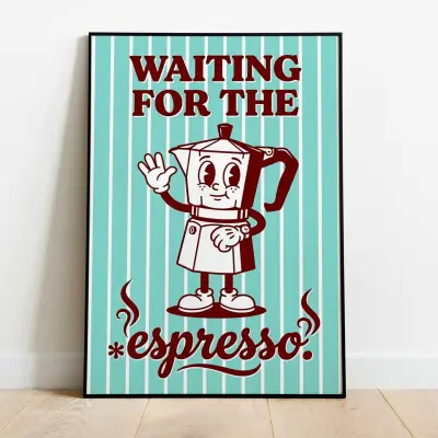 Moka Pot Espresso Print Retro Mid Century Character Poster
