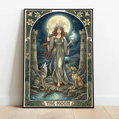 Poster Tarot Card The Moon Alphonse Mucha Art Nouveau Art Print Wall Decor Esoteric Art