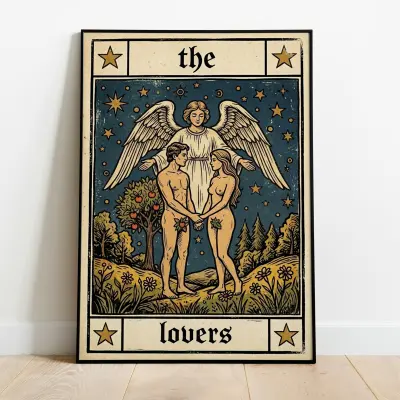 Tarot Card Print The Sun Mystical Celestial Illustration Vintage Style Poster