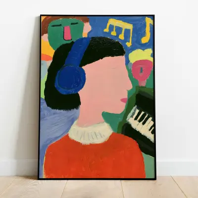 Poster Art Print Girl With Headphones Painting Portrait