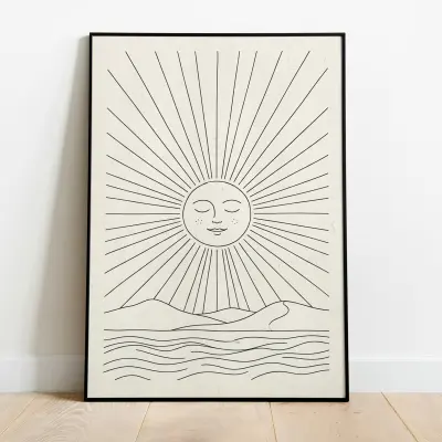 Poster Boho Sunrise Line Art Sun Long Rays Wall Art Modern Minimalist Art Print