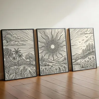 Set of 3 Prints Boho Sunrise Line Art