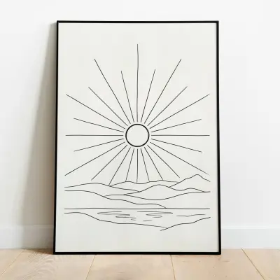 Boho Sun Poster Minimalist Line Art Abstract Sunrise Print