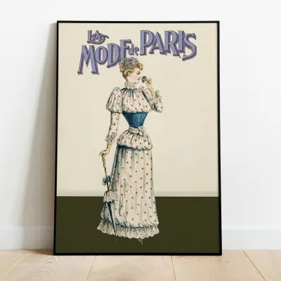 La Mode de Paris, Victorian Fashion Magazine Cover Poster, Vintage Print Wall Art, Elegant Retro Home Decor