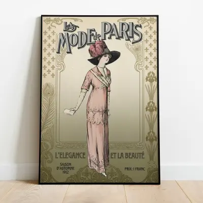 La Mode de Paris, Victorian Fashion Magazine Cover Print, Vintage Poster Wall Art for Home Decor