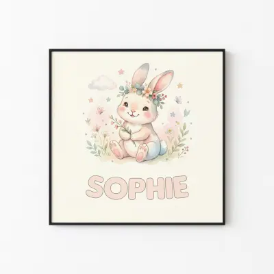 Personalized Bunny Poster for Nursery Baby Girl Animal Name