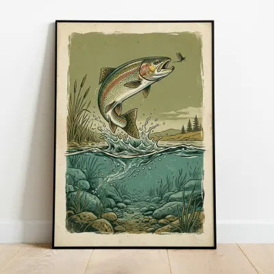 Vintage Rainbow Trout Art Print Fish Illustration Fly Fishing