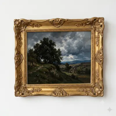 Barbizon Style Landscape Oil Painting Art Print Rural Scene Dramatic Sky