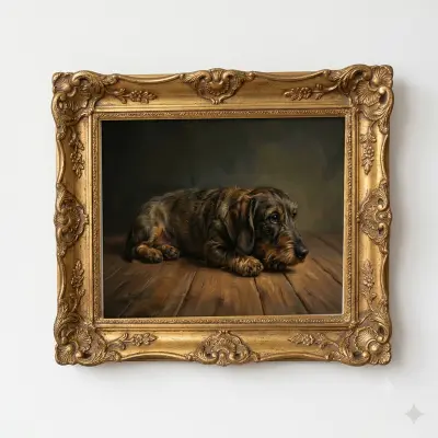 Oil Painting Art Print Wire-Haired Dachshund Portrait Moody Vintage Hound Wall Art