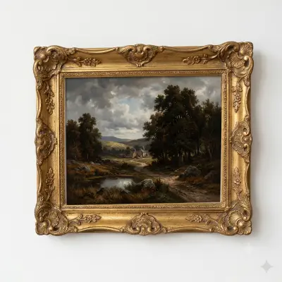 Barbizon Style Fine Art Print Moody Pastoral Valley with Winding Path and Distant Sheep Herd