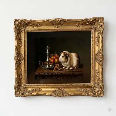 Fine Art Print Guinea Pig Still Life Painting Antique Style Autumnal