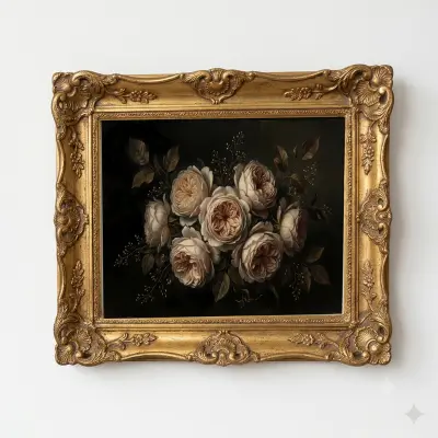 Fine Art Print Antique Rose Oil Painting Moody Botanical Still Life