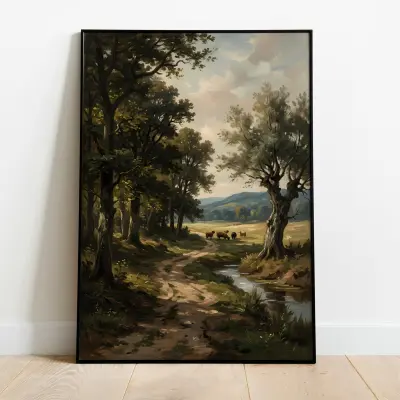 Barbizon Style Art Print Landscape Painting English Countryside Pastoral Sheep Scene