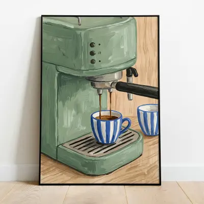 Art Print Coffee Brewing Process Vintage Espresso Machine Cups