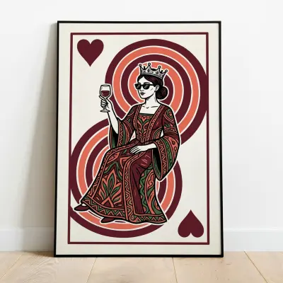 Linocut Art Print Queen of Hearts Illustration