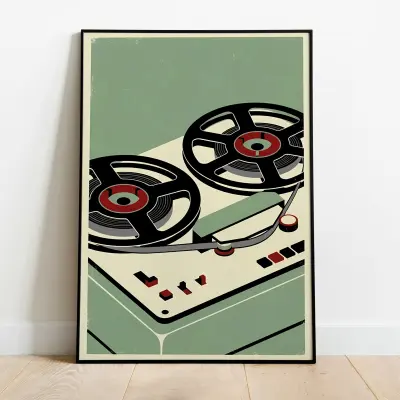 Hi-Fi Art Print Minimalist Reel-to-Reel Tape Recorder Poster Analog Audio Graphic