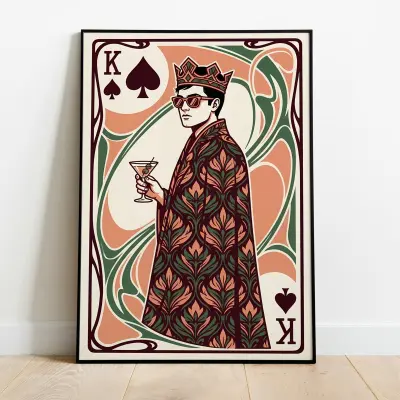 King of Spades Art Print Cool Man Sunglasses Martini Illustration