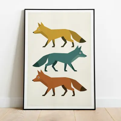 Geometric Fox Art Print Mid-Century Modern Poster
