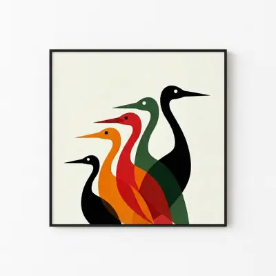 Graphic Illustration Birds Colorful Minimalist Geometric Poster Danish Modern Art Retro Style Abstract Wall Art Bird Design