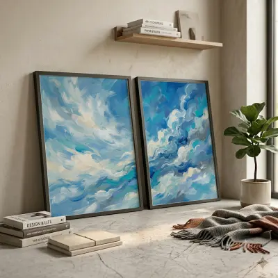 2-piece poster set abstract blue sky with clouds