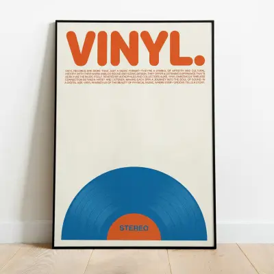 Vinyl Record Poster Retro Mid Century Minimalist Audiophile Cratedigger Decor Hifi Setup Art