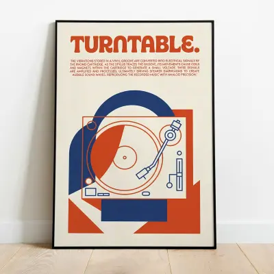 Turntable Art Print Record Player Poster Mid Century Modern Music Wall Decor