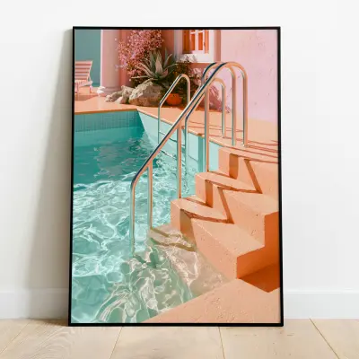 Poster Pool clear water orange border summer motif