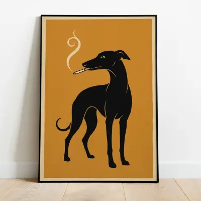 Greyhound Art Print Mid Century Style Vintage Dog Poster Minimalist Graphic Ochre Silhouette