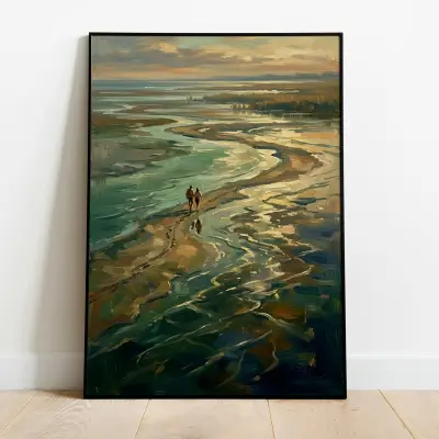 Oil Painting Art Print Beach Landscape Coastal Walk Poster, Canvas, Framed, Digital Download