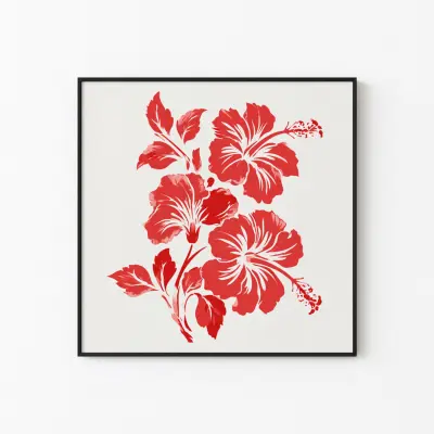 Stencil Realistic Hibiscus in Red Painting