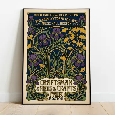 Art Nouveau Poster Boston Craftsman Fair 1896 Exhibition Vintage Print Iris Ginkgo