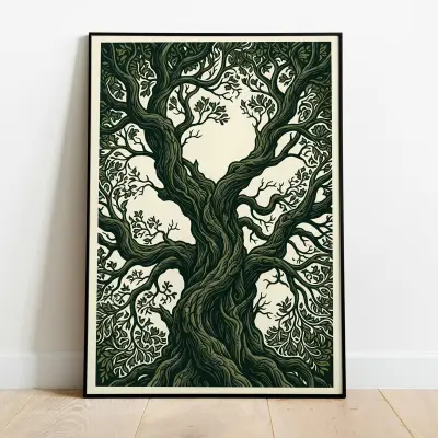 Forest Landscape Print Canopy Trees Wall Art Nature Poster Japanese Woodblock Style