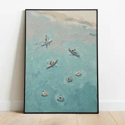 Aerial Ocean Scene Art Print Minimalist Impasto Coastal Home Decor Poster