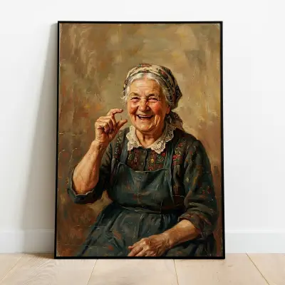 Toilet Poster - Old Lady Laughing because it is small" Finger Gesture