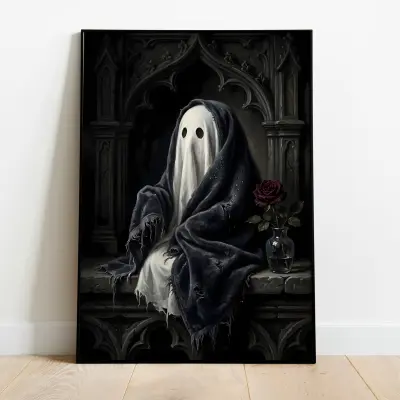 Gothic Ghost Poster Oil Painting Dark Halloween Bathroom Wall Art Spooky Decor