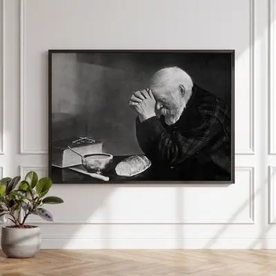 Grace By Eric Enstrom Fine Art Print Man Praying Over Bread Wall Art Vintage Black White Photo