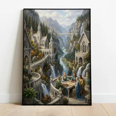 Rivendell Art Print Elvish City Detail View Oil Painting