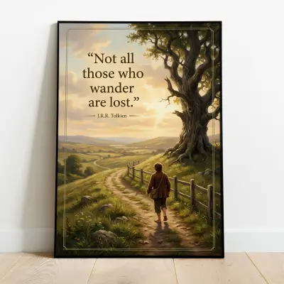 Fine Art Print Wanderer Quote Fantasy Landscape Painting in Shire Style with Tolkien Quote