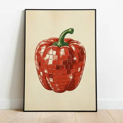 Kitchen Disco Poster Retro Pepper Disco Ball Print Kitchen Wall Art Vintage Print Quality