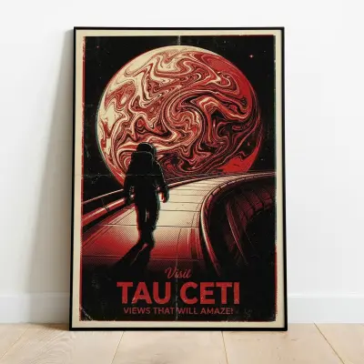 Tau Ceti Poster Astronaut Retro-Futurism Space Art Print Travel Poster Sci-Fi Planet Illustration