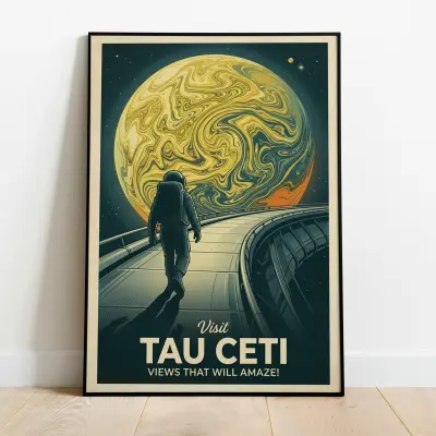 Tau Ceti Poster Astronaut Retro-Futurism Space Art Print Travel Poster Sci-Fi Planet Illustration