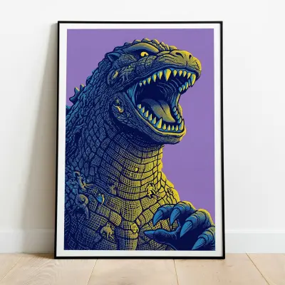 Risograph Godzilla Art Print Beast Graphic Poster Lavender