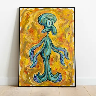 Framed Bold and Brash Print Abstract Squidward Wall Art Kitsch Home Decor