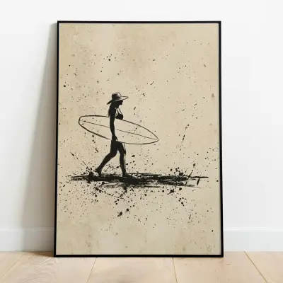 Minimalist Art Print Coastal Cowgirl Black and Beige Beach Poster