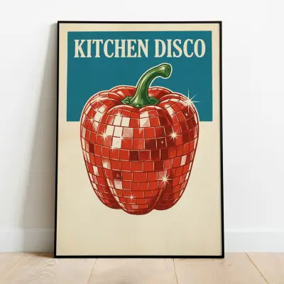 Kitchen Disco Poster Retro Pepper Disco Ball Print Kitchen Wall Art Vintage Print Quality