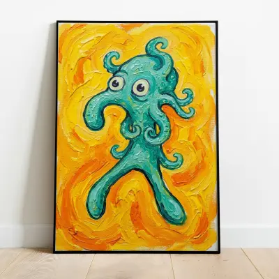 Abstract Octopus Acrylic Painting Canvas Art Colorful Tentacle Octopus Character