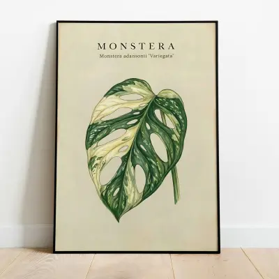 Monstera Botanical Collection Poster Botanical Art Print Wall Picture Tropical Plant Monstera adansonii Variegata